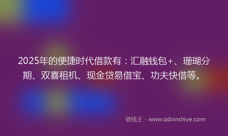 2025年的便捷时代借款有：汇融钱包+、珊瑚分期、双喜租机、现金贷易借宝、功夫快借等。