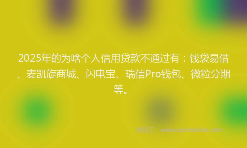 2025年的为啥个人信用贷款不通过有：钱袋易借、麦凯旋商城、闪电宝、瑞信Pro钱包、微粒分期等。