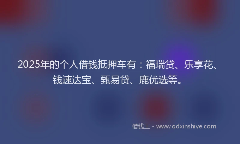 2025年的个人借钱抵押车有：福瑞贷、乐享花、钱速达宝、甄易贷、鹿优选等。