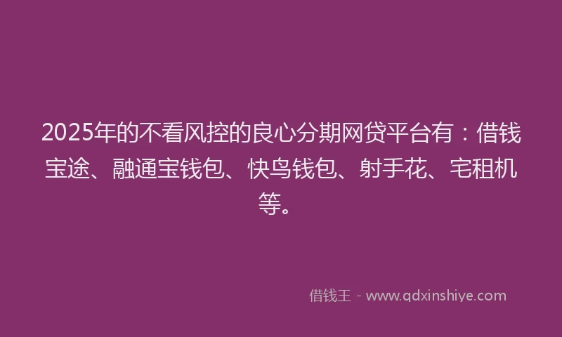 2025年的不看风控的良心分期网贷平台有：借钱宝途、融通宝钱包、快鸟钱包、射手花、宅租机等。