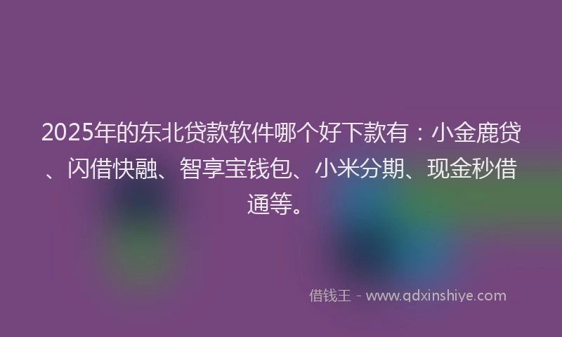 2025年的东北贷款软件哪个好下款有：小金鹿贷、闪借快融、智享宝钱包、小米分期、现金秒借通等。