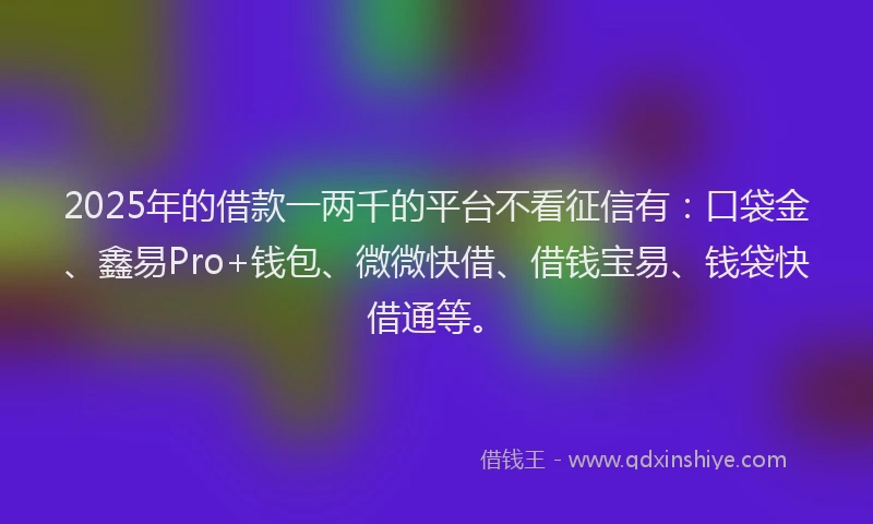 2025年的借款一两千的平台不看征信有：口袋金、鑫易Pro+钱包、微微快借、借钱宝易、钱袋快借通等。