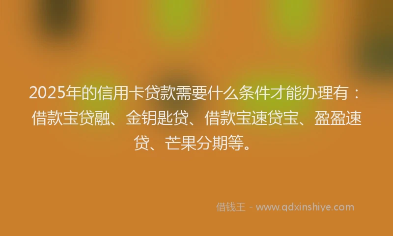 2025年的信用卡贷款需要什么条件才能办理有：借款宝贷融、金钥匙贷、借款宝速贷宝、盈盈速贷、芒果分期等。