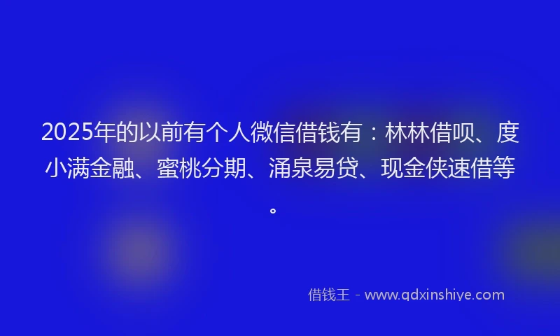 2025年的以前有个人微信借钱有：林林借呗、度小满金融、蜜桃分期、涌泉易贷、现金侠速借等。