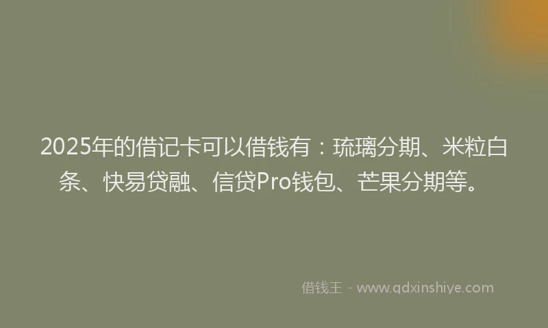 2025年的借记卡可以借钱有：琉璃分期、米粒白条、快易贷融、信贷Pro钱包、芒果分期等。