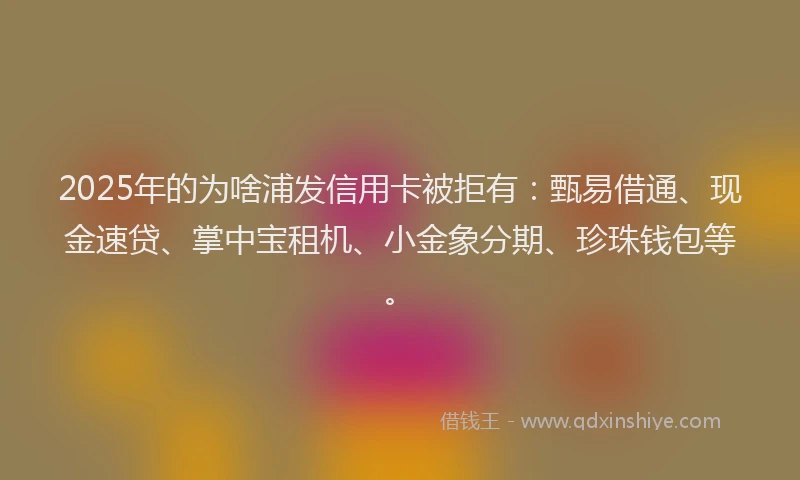 2025年的为啥浦发信用卡被拒有：甄易借通、现金速贷、掌中宝租机、小金象分期、珍珠钱包等。