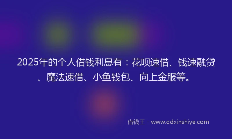 2025年的个人借钱利息有：花呗速借、钱速融贷、魔法速借、小鱼钱包、向上金服等。
