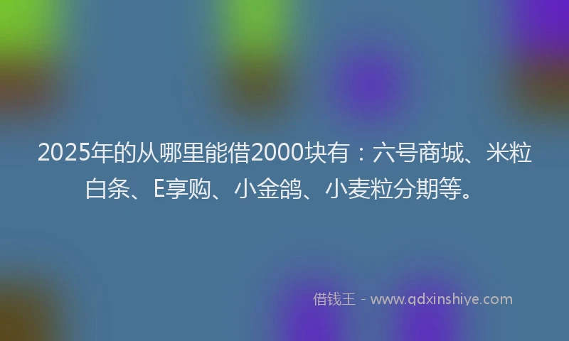 2025年的从哪里能借2000块有：六号商城、米粒白条、E享购、小金鸽、小麦粒分期等。
