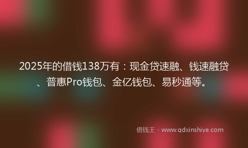 2025年的借钱138万有：现金贷速融、钱速融贷、普惠Pro钱包、金亿钱包、易秒通等。