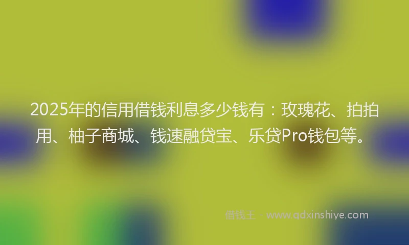2025年的信用借钱利息多少钱有：玫瑰花、拍拍用、柚子商城、钱速融贷宝、乐贷Pro钱包等。