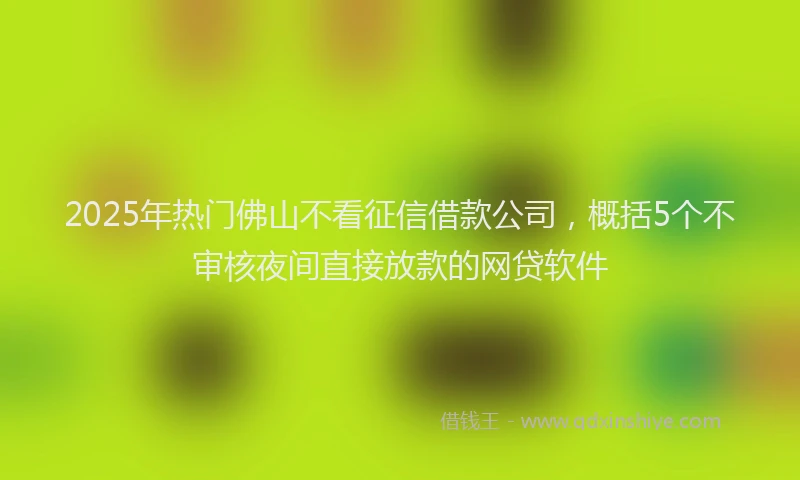 2025年热门佛山不看征信借款公司，概括5个不审核夜间直接放款的网贷软件