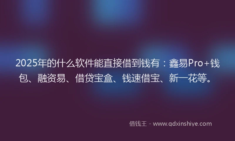 2025年的什么软件能直接借到钱有：鑫易Pro+钱包、融资易、借贷宝盒、钱速借宝、新一花等。
