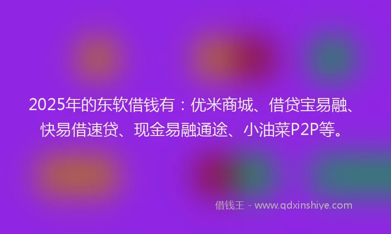 2025年的东软借钱有：优米商城、借贷宝易融、快易借速贷、现金易融通途、小油菜P2P等。