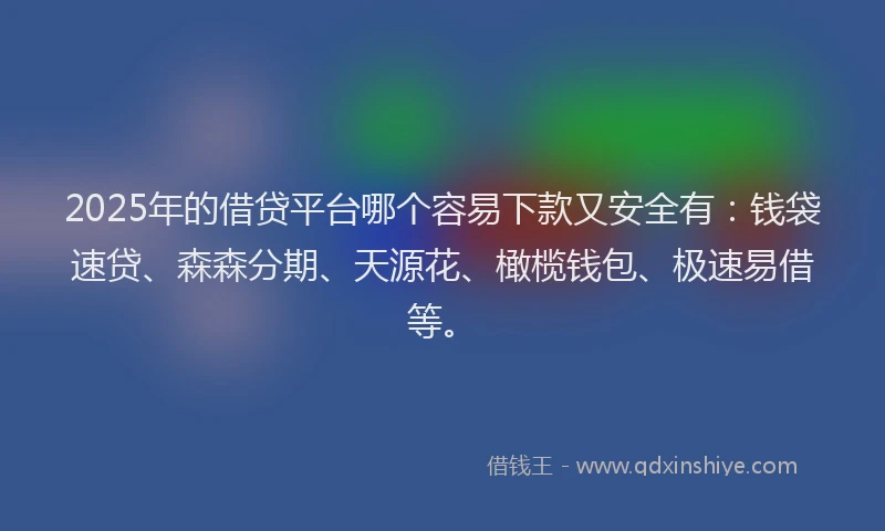 2025年的借贷平台哪个容易下款又安全有：钱袋速贷、森森分期、天源花、橄榄钱包、极速易借等。