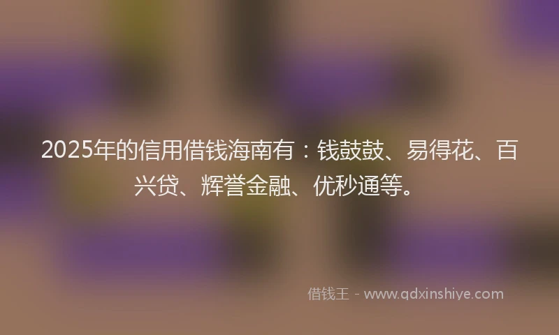 2025年的信用借钱海南有：钱鼓鼓、易得花、百兴贷、辉誉金融、优秒通等。