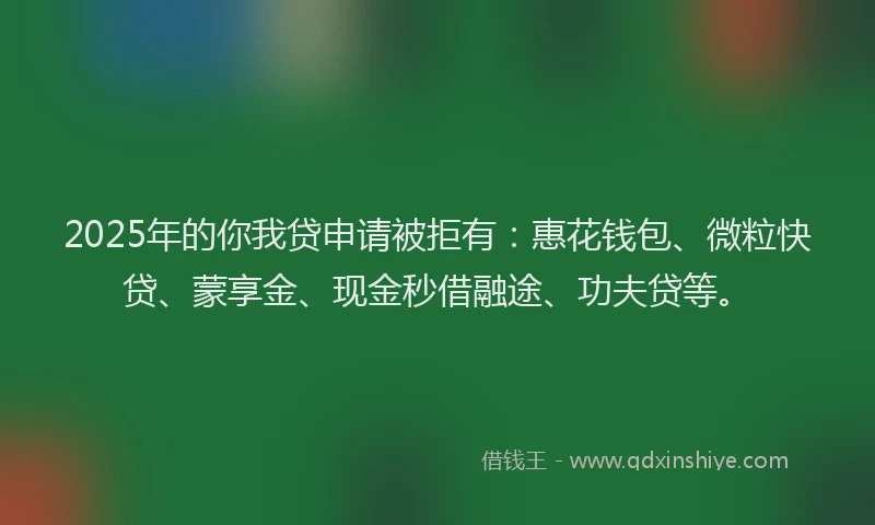 2025年的你我贷申请被拒有：惠花钱包、微粒快贷、蒙享金、现金秒借融途、功夫贷等。