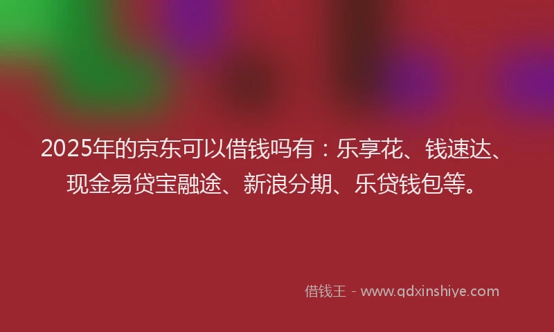 2025年的京东可以借钱吗有：乐享花、钱速达、现金易贷宝融途、新浪分期、乐贷钱包等。