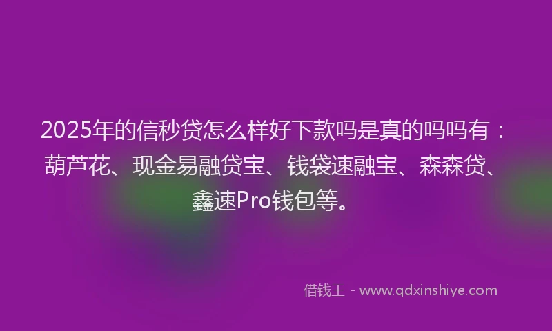 2025年的信秒贷怎么样好下款吗是真的吗吗有：葫芦花、现金易融贷宝、钱袋速融宝、森森贷、鑫速Pro钱包等。