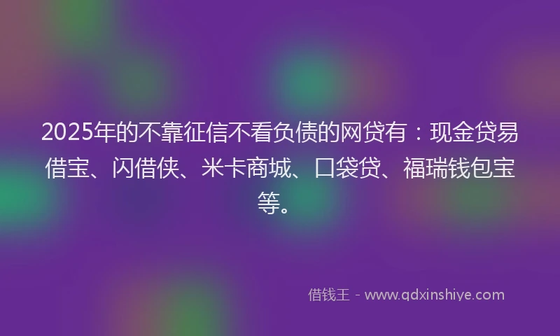 2025年的不靠征信不看负债的网贷有：现金贷易借宝、闪借侠、米卡商城、口袋贷、福瑞钱包宝等。