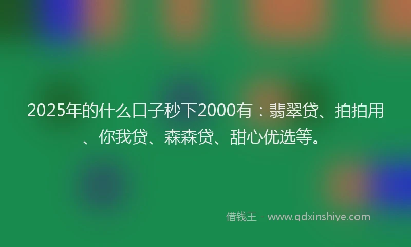 2025年的什么口子秒下2000有：翡翠贷、拍拍用、你我贷、森森贷、甜心优选等。