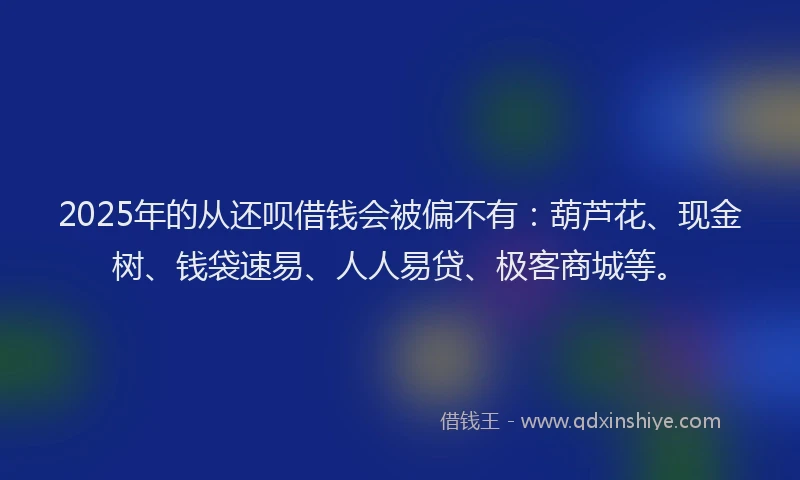 2025年的从还呗借钱会被偏不有：葫芦花、现金树、钱袋速易、人人易贷、极客商城等。