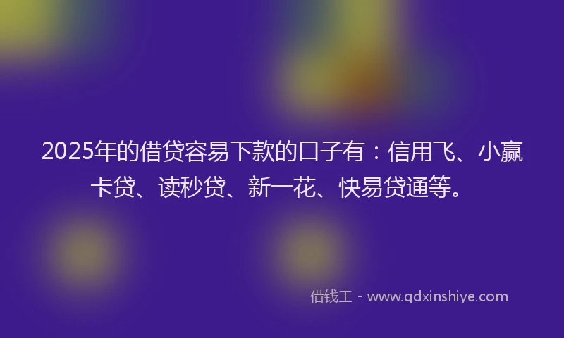2025年的借贷容易下款的口子有：信用飞、小赢卡贷、读秒贷、新一花、快易贷通等。
