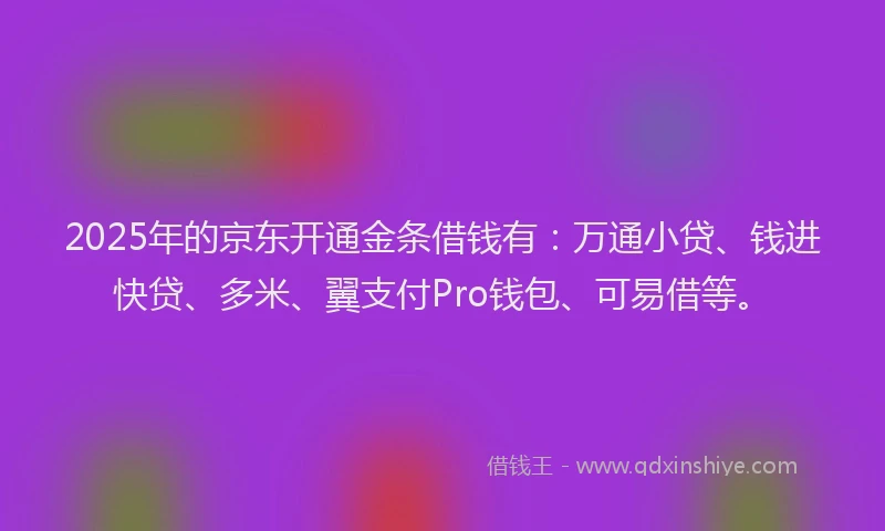 2025年的京东开通金条借钱有：万通小贷、钱进快贷、多米、翼支付Pro钱包、可易借等。