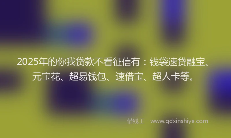 2025年的你我贷款不看征信有：钱袋速贷融宝、元宝花、超易钱包、速借宝、超人卡等。