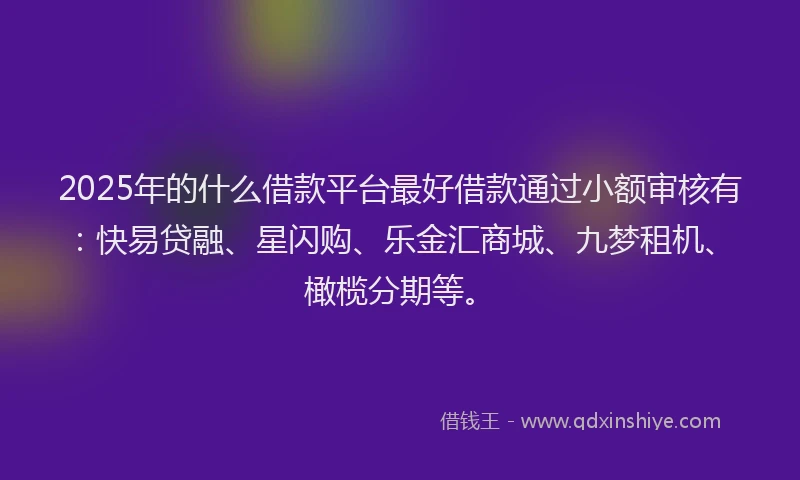 2025年的什么借款平台最好借款通过小额审核有：快易贷融、星闪购、乐金汇商城、九梦租机、橄榄分期等。