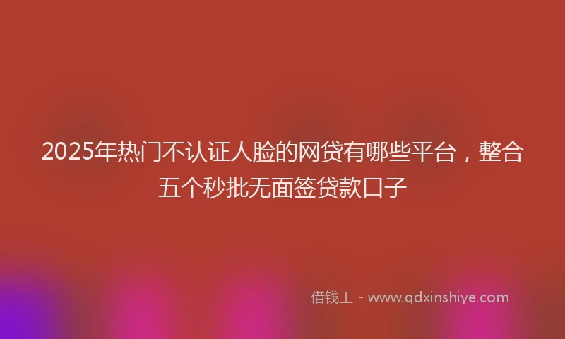2025年热门不认证人脸的网贷有哪些平台，整合五个秒批无面签贷款口子