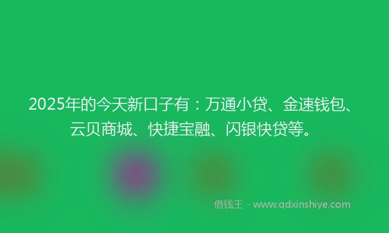 2025年的今天新口子有：万通小贷、金速钱包、云贝商城、快捷宝融、闪银快贷等。