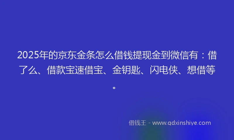 2025年的京东金条怎么借钱提现金到微信有：借了么、借款宝速借宝、金钥匙、闪电侠、想借等。