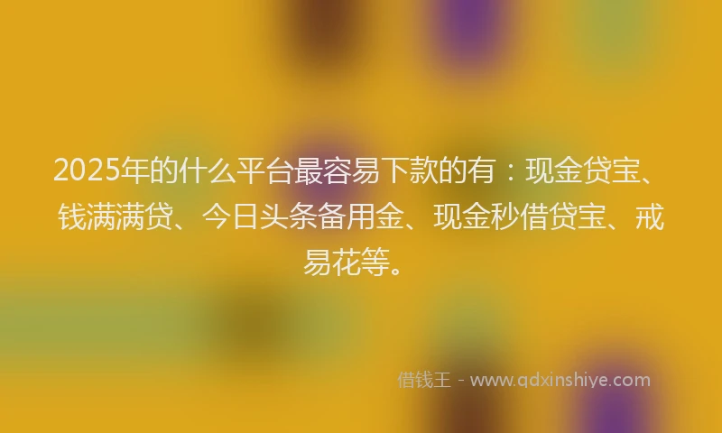 2025年的什么平台最容易下款的有：现金贷宝、钱满满贷、今日头条备用金、现金秒借贷宝、戒易花等。