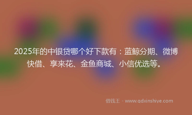2025年的中银贷哪个好下款有：蓝鲸分期、微博快借、享来花、金鱼商城、小信优选等。