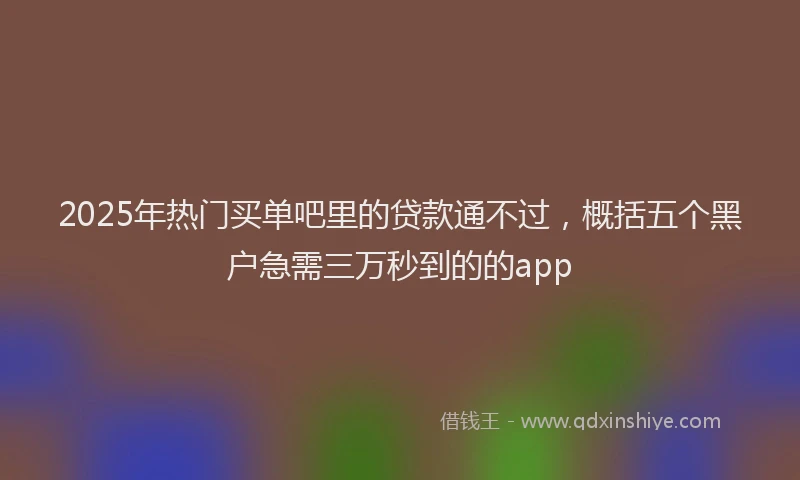 2025年热门买单吧里的贷款通不过，概括五个黑户急需三万秒到的的app