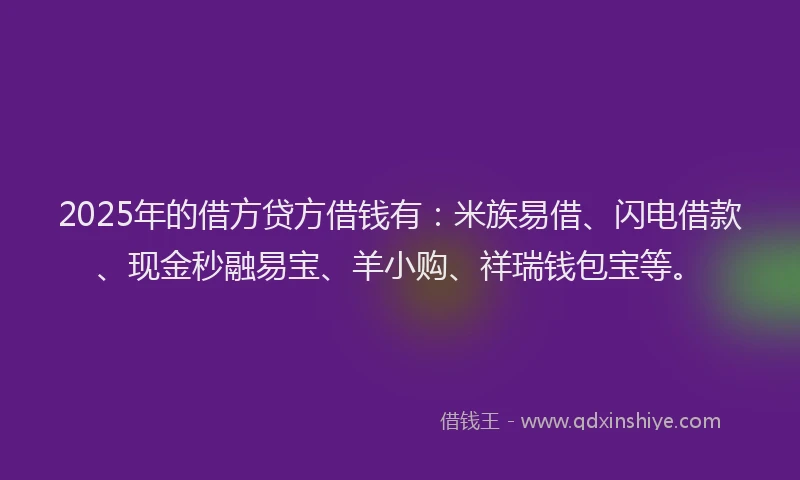 2025年的借方贷方借钱有：米族易借、闪电借款、现金秒融易宝、羊小购、祥瑞钱包宝等。
