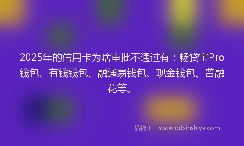 2025年的信用卡为啥审批不通过有：畅贷宝Pro钱包、有钱钱包、融通易钱包、现金钱包、普融花等。