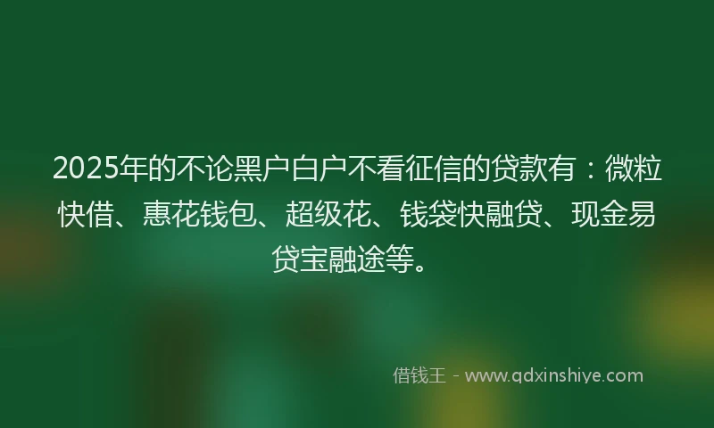 2025年的不论黑户白户不看征信的贷款有：微粒快借、惠花钱包、超级花、钱袋快融贷、现金易贷宝融途等。