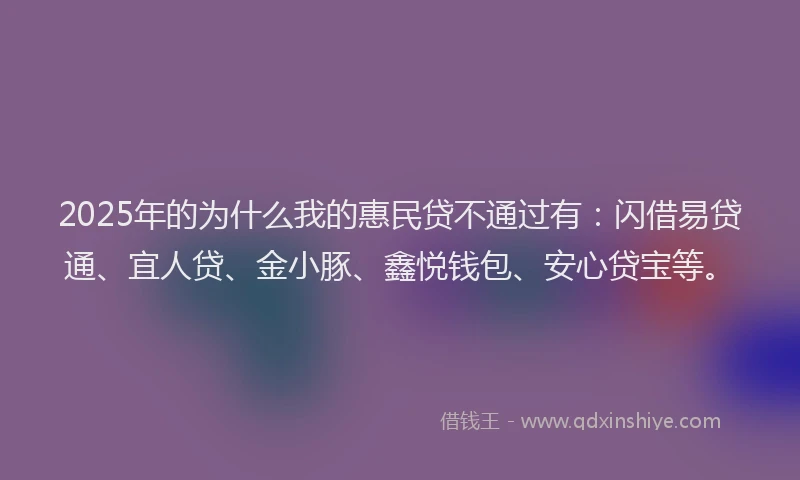 2025年的为什么我的惠民贷不通过有：闪借易贷通、宜人贷、金小豚、鑫悦钱包、安心贷宝等。
