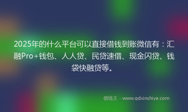 2025年的什么平台可以直接借钱到账微信有：汇融Pro+钱包、人人贷、民贷速借、现金闪贷、钱袋快融贷等。