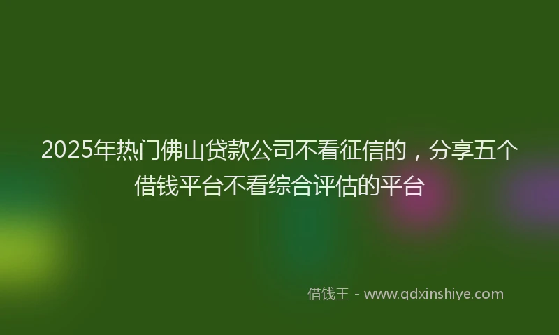2025年热门佛山贷款公司不看征信的，分享五个借钱平台不看综合评估的平台
