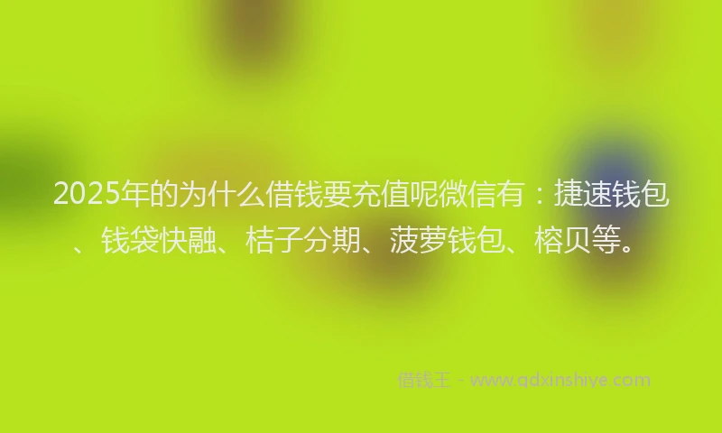 2025年的为什么借钱要充值呢微信有：捷速钱包、钱袋快融、桔子分期、菠萝钱包、榕贝等。