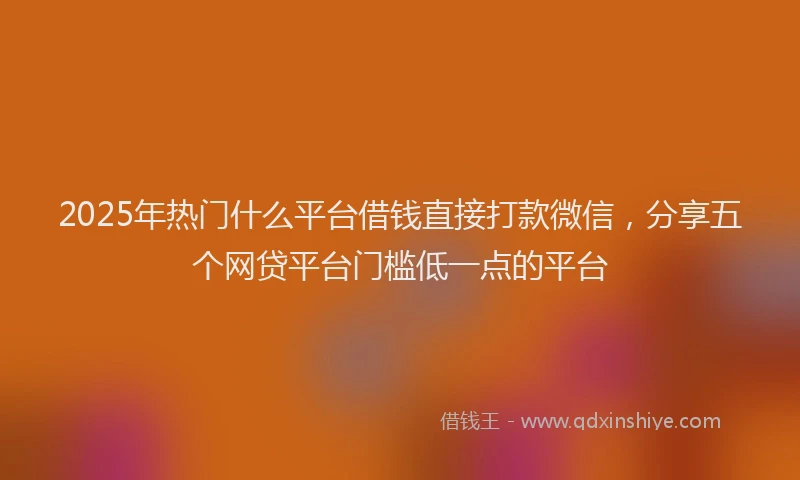 2025年热门什么平台借钱直接打款微信，分享五个网贷平台门槛低一点的平台