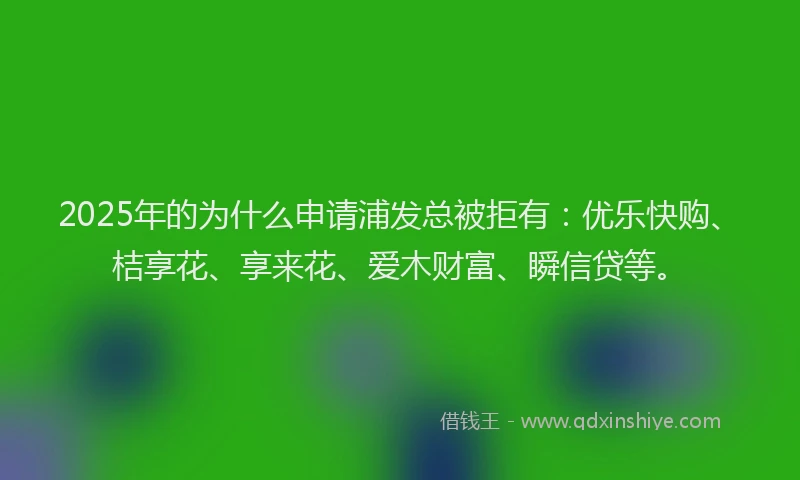 2025年的为什么申请浦发总被拒有：优乐快购、桔享花、享来花、爱木财富、瞬信贷等。