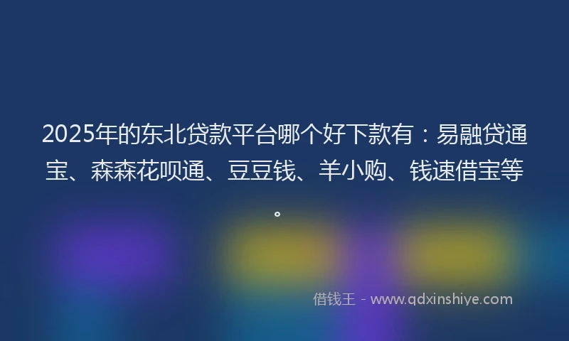 2025年的东北贷款平台哪个好下款有:易融贷通宝、森森花呗通、豆豆钱、羊小购、钱速借宝等。