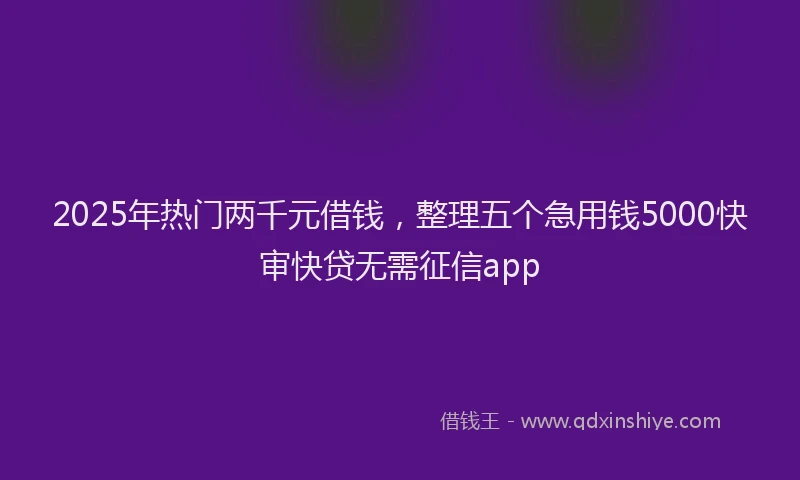 2025年热门两千元借钱，整理五个急用钱5000快审快贷无需征信app