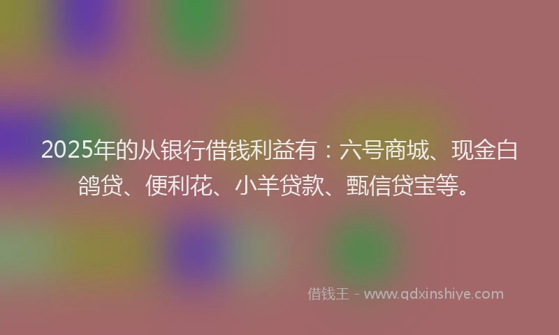 2025年的从银行借钱利益有：六号商城、现金白鸽贷、便利花、小羊贷款、甄信贷宝等。