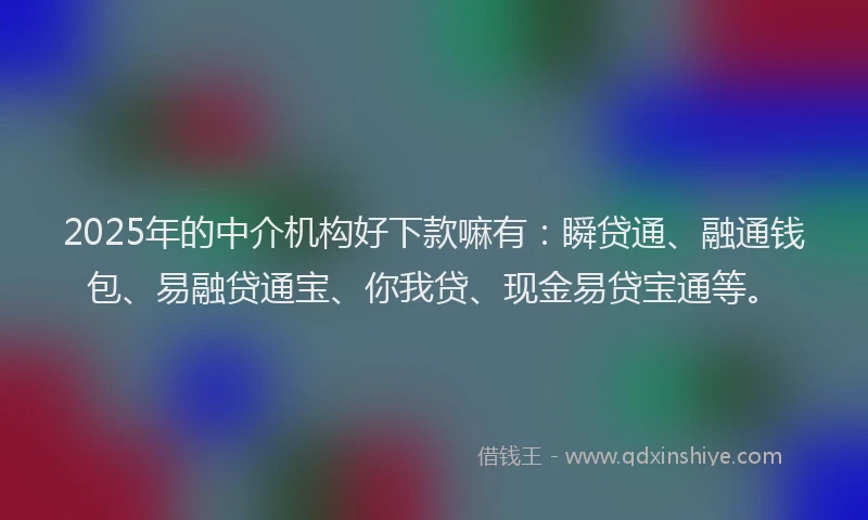 2025年的中介机构好下款嘛有：瞬贷通、融通钱包、易融贷通宝、你我贷、现金易贷宝通等。
