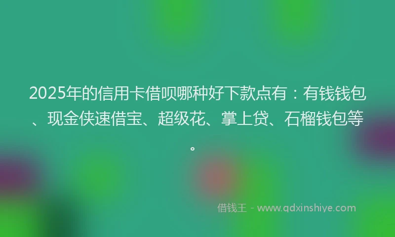 2025年的信用卡借呗哪种好下款点有：有钱钱包、现金侠速借宝、超级花、掌上贷、石榴钱包等。