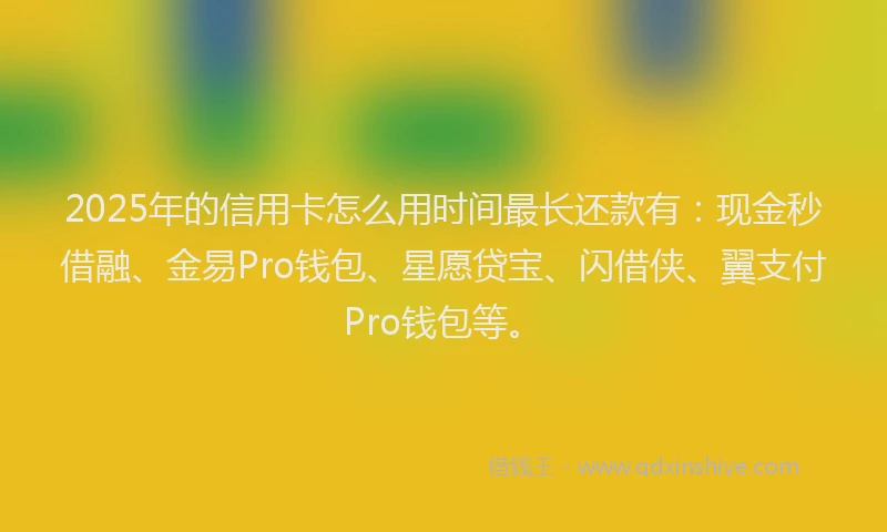 2025年的信用卡怎么用时间最长还款有：现金秒借融、金易Pro钱包、星愿贷宝、闪借侠、翼支付Pro钱包等。